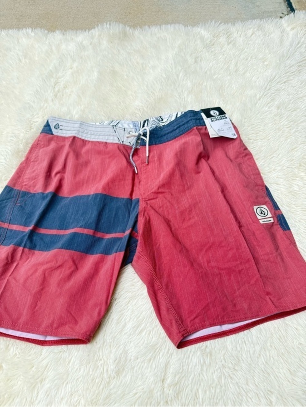 Volcom Red and Navy Stripe Board Shorts